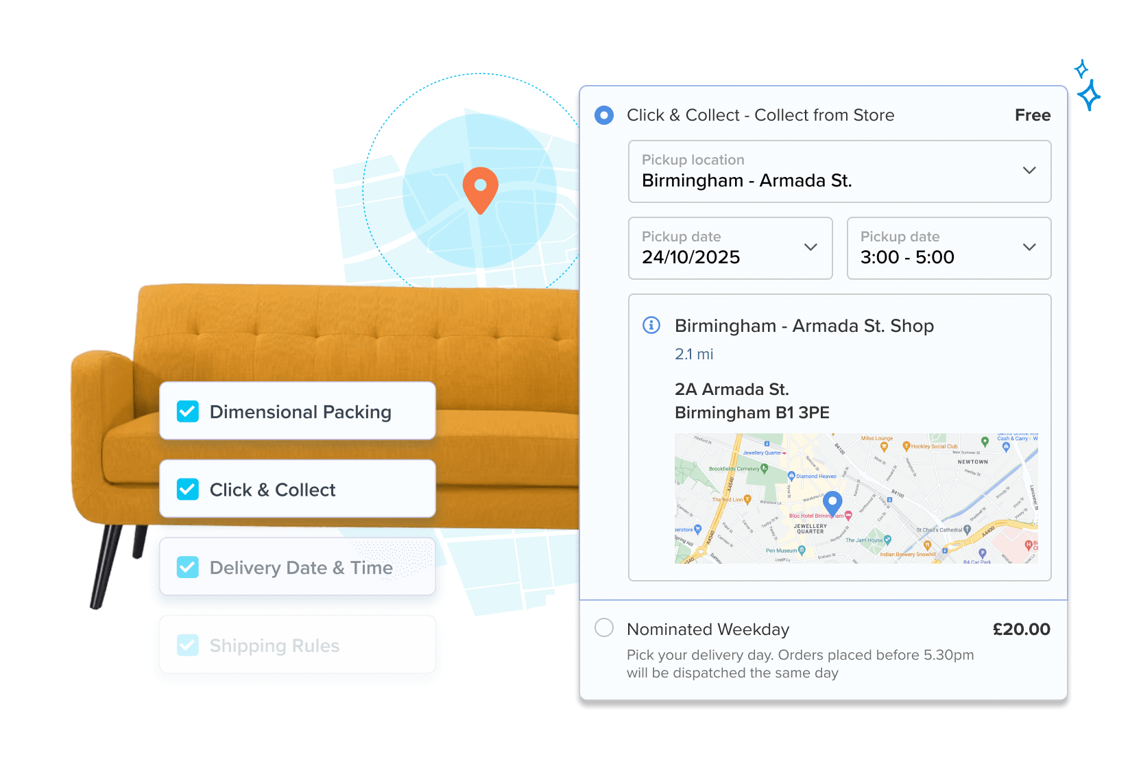 Delivery options and checkout control