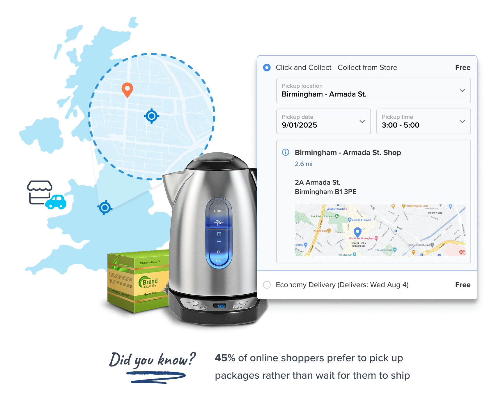 Did you know 45% of online shoppers prefer to pickup packages rather than wait for them to ship